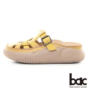 【bac】真皮厚底半包鏤空懶人鞋(黃色)