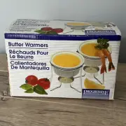 Progressive International Butter Warmer Fondue Set Ceramic & Chrome Set of 2 NEW