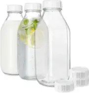 Glass Milk Bottle, 32Oz Glass Juice Water Bottle 3 Pack Jug Pitcher Buttermilk S