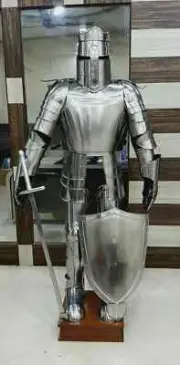 Wearable Suit Knight Crusader Full Body of Armor Costume With Wood Base