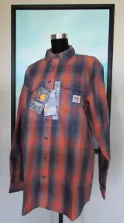 Carhartt 104507 Fire-Resistant Twill Plaid Shirt - Long Sleeve Orange Blue NWT M