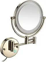 LED Lighted Makeup Mirror， Wall Mount Magnifying Cosmetic Mirror 360° Swivel Extendable Two-Sided Vanity Mirror for Bathroom Zirconium Gold,3X