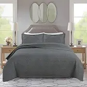 USTIDE Modern Grey Quilted Coverlets 3 Pieces Soft Cotton Quilted Cover Sets Washable Modern Bedding Set for All Seasons,King Size Bed Throw