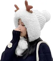 [KBQLXPKJW] Deer Antler Warm Hooded Hat, Winter Pompom Hats with Pompom, Fluffy Knit Ear Faux Crochet, Skull Cap Warm Soft Ski Cap, Fleece Ear Flaps Winter Earflap Beanie /54