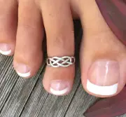 Sterling Silver Toe Ring for Women Silver Celtic Crisscross Adjustable Midi USA