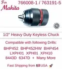 For MAKITA 766008-1 763191-5 1/2" HD Metal KeyLess Chuck for BHP452 LXPH01 XPH10