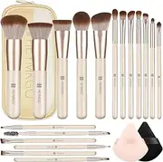Makeup Brushes, HEYMKGO 18pcs Professional Makeup Brush Set with 2 Powder Puff & Travel Bag, Premium Synthetic Foundation Powder Blush Blending Face Brush Kit, Eyeshadow Makeup Brushes & Tools