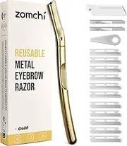 ZOMCHI Dermaplane Razor with 11 Blades for Women & Men, Eyebrow Trimmer with Protective Silicone Cap, Face Razor for Hair Removal - Matte Gold
