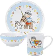Puresigns Miko Children's 3-Piece Porcelain Crockery Set: Children's Plate, Children's Cup & Cereal Bowl, Knight Motif for Little Heroes, Ideal for Birthdays and Special Occasions, Dishwasher Safe