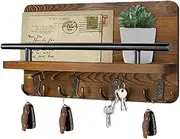 Key Holder for Wall with 10 Key Hooks, Decorative Rustic Wooden Mail Organiser, Wall Mounted Coat Rack, Key Hanger with Shelf for Car Keys, Wallet, Home Decor for Entryway, Mudroom, Hallway