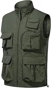 [QtthZZr] Men's Vest Outdoor Multi-Pocket Photography Fishing Gilet Sleeveless Stand Collar Jacket Breathable Utility Waistcoat