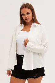 White Relaxed Shirt Long Sleeve Button Up 18