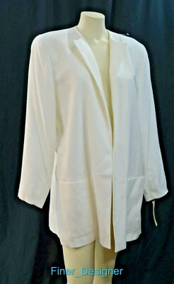 Doncaster long Coat jacket light open blazer duster womens 14 linen viscose NWT