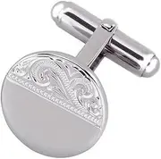 [Select Gifts] Box Set Shirt Tie Bar Slide 53mm Sterling Silver Etched Pattern Round Cufflinks