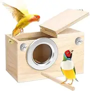 Transparent Designed Parrot Nesting Box, Wood Parakeet Nest Box Bird House Breeding Nesting Bird Cage Box for Lovebirds Cockatiel Parrotlets, with Transparent Observation Window