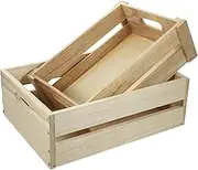 KONTONTY 2Pcs Rustic Vintage Display Crate Wooden Storage Boxes for Home Decor and Organizing Timber with Built Handles
