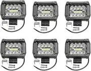 LED Light Bar,Car Work Light,60W 4 Inch Flood Light Triple Row Work Driving Fog Lamp with 5.5 inch 2 Leads for Pickup Truck,Car Repairing,Workshop,Garage (6 PCS)