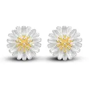 Solid 925 Sterling Silver Daisy In Bloom Studs Earrings