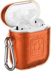 Air Smart Headphones Bluetooth Earphone for Apple AirPods 2 PC + TPU Mars Translucent Armor Textured Earphone Protective Case with Anti-Lost Buckle, Support Wireless Charging(Tawny) (Color : Orange)