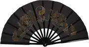 MOLUCKFU Folding Handheld Fan Vintage Oriental Cloth Fabric Fan for Martial Arts Performance Music Festivals Dance Events and Home Decoration Design with Artistic Craftsmanship