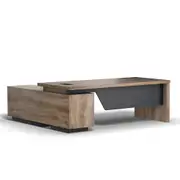 Modern Furniture BALDER Executive Desk with Right Return - Warm Oak & Black