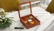 Wooden Spice Box Storage Box with Spoon Masala Box Tea Box (FIBRE GLASS LID)