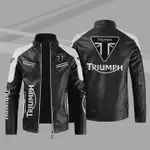 TRIUMPH摩托LOGO皮夾克 保暖防風 大尺碼男士 車標印花外套