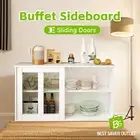 Buffet Sideboard Cabinet Sliding Doors Kitchen Cupboard Hallway Table White