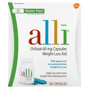 Alli, Orlistat, Weight Loss Aid, Starter Pack, 60 mg, 60 Capsules