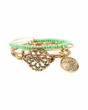 Alex and Ani Set of 3 tree hugger baraka lime bead Wrap Bracelet bangles usa