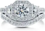 [Ginger Lyne Collection] Julieanna Halo Wedding Ring Set for Women Pave Cubic Zirconia CZ Simulated Diamond Promise Engagement Ring Anniversary Wedding Band Bridal Jewelry