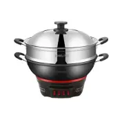 Electric Cast Iron Non-stick Wok With Food Steamer Convenient Kitchen Cookware