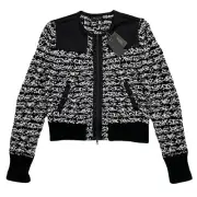 NEW rag & bone Viola Black White Chunky Knit Sweater Zipper Jacket Women's Small
