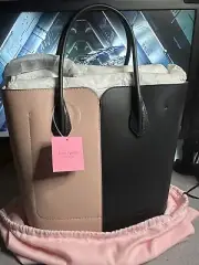 Kate Spade Black Pink Colorblock Stripe Leather Large Nicola Tote Bag NWT