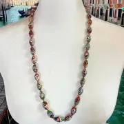 New VTG Murano Moretti Millefiori Venetian Glass Bead Necklace Barrel Clasp NOS