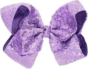 Xansema Hair Accessories: Large 8 Inches Sequin Bow Alligator Hair Clips, Barrettes for Women, Teens, Kids (Purple)
