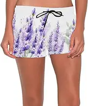 [visesunny] Women's Board Shorts Lavender Floral Beach Swim Shorts Swim Trunks