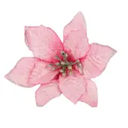 Pink Glitter Poinsettia Xmas Tree and Wreath Decorations