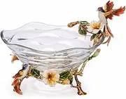 Glass Fruit Bowl with Enamel Creative Flower and Bird Decoration Decorative Serving Bowl Modern Fruit Plate for Home Porch Table Centrepiece