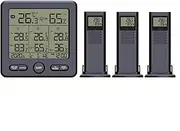 Lancoon Digital Thermometer Hygrometer with 3 Wireless Sensors LCD Backlight Temperature Humidity Weather Station Time Date Week Over-Limit Alarm for Indoor Outdoor