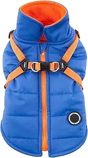 Puppia Mountaineer Winter Dog Coat with Integrated Harness No Pull Cold Weather Waterproof Warm Fleece Back Zipper for Small & Medium Dog, Royal Blue, Large
