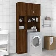 Bathroom Cabinet with Door, Storage Cabinet, Side Cabinet with Open Compartment for Bathroom, Restroom, Laundry, 32 x 25.5 x 190 cm, Brown
