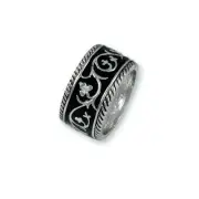 CUBIC ZIRCONIA FLOWER BLACK ENAMEL ETERNITY RING SIZE 5 6 7 8 9 10