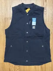 NWT! Carhartt Rugged Flex Quilted Relaxed Fit Womens Small Black Buttoned Vest