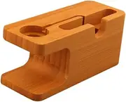 DECORNIJIA Wood Charging Station Mobile Phone Stand Holder Docking Stand for Watch Office Electronics Desk Organizer Natural Solid Build for Home Office