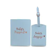 Baby Boy Protective Identifying Luggage Travel Tag/Passport Holder Blue/Gold Set