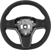 Steering Wheel Frame, Leather Steering Grip, Black Leather Steering Wheel with Button Car Modification Replacement Steering Wheel