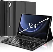 SENGBIRCH Keyboard Case for Samsung Galaxy Tab S9 FE+ 12.4 inch & S9 Plus, Bluetooth Wireless Keyboard, Smart Folio with S Pen Holder, Black