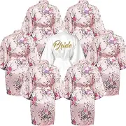 [YFNVH] Pack of 7 Bridesmaid Dressing Gowns for Wedding, Bridesmaid Robe Sets, Silk Satin Bridal Shower Robe Dressing Gown Short for Bridal Shower, Spa & Honeymoon