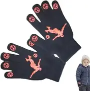 [ノーブランド品] Kids Knit Gloves,Kids Winter Gloves,Kickball Pattern Full Finger Knit Gloves-Kids Knitted Mittens, Stretchy Knitted Gloves for Boys and Girls, black+orange, D